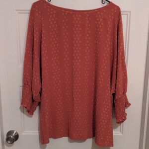 SHEIN Curve Coral Swiss Dot Smocked Sleeve Blouse - Size 2XL